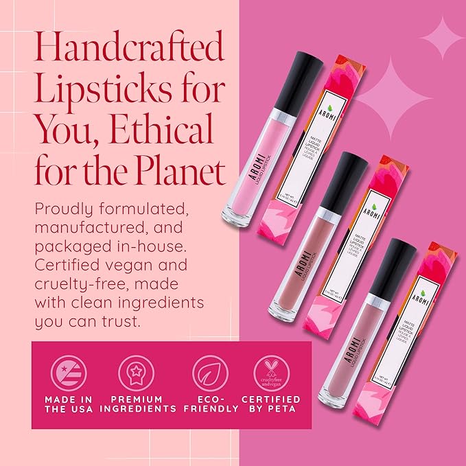 Aromi Matte Liquid Lipstick | Bright, True Red Lip Color for Women, Long-Lasting, Vegan, Long Wear, Blue Undertones, Waterproof, Handmade (Flamenco Red)