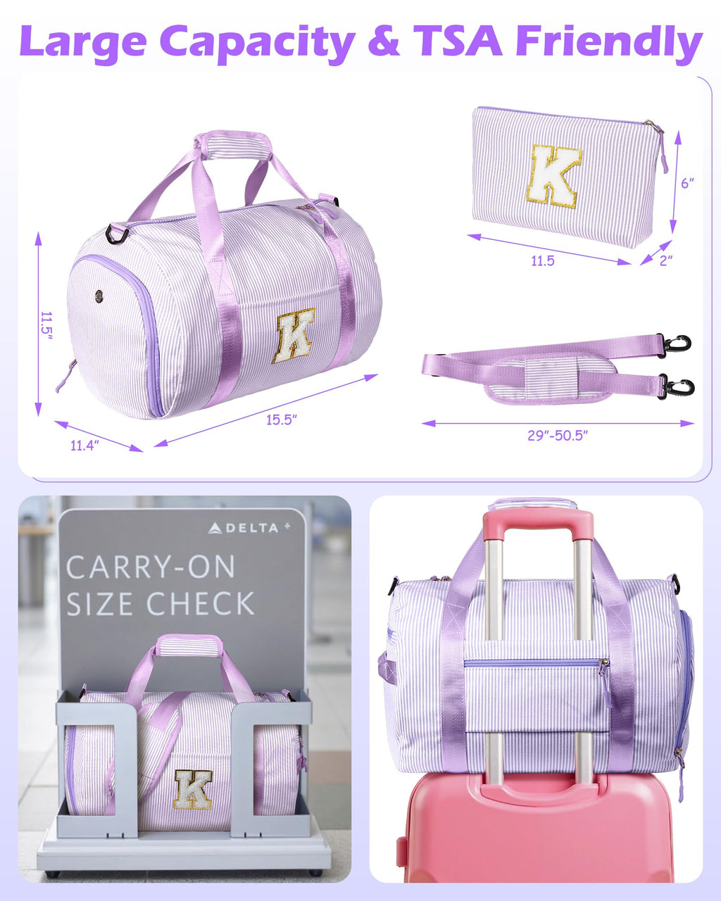 Vogewood Gifts for Teenage Girl, Girls Travel Duffle Bag, Kids Initial Gift