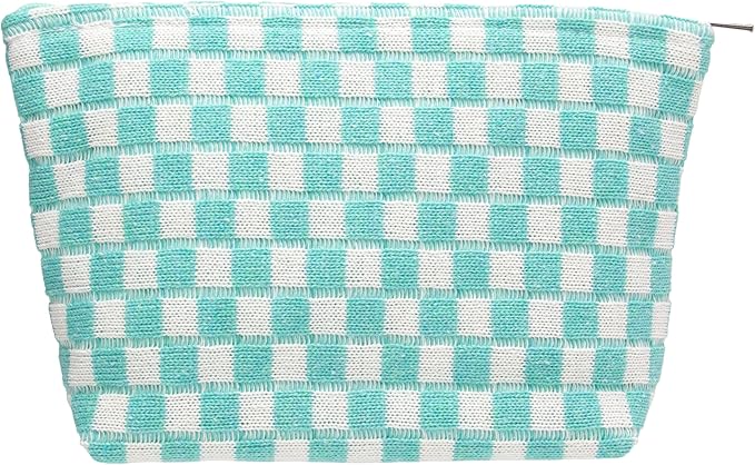 Checkered Makeup Bag for Purse, Small Flat Cosmetic Pouch,Arctic Blue
