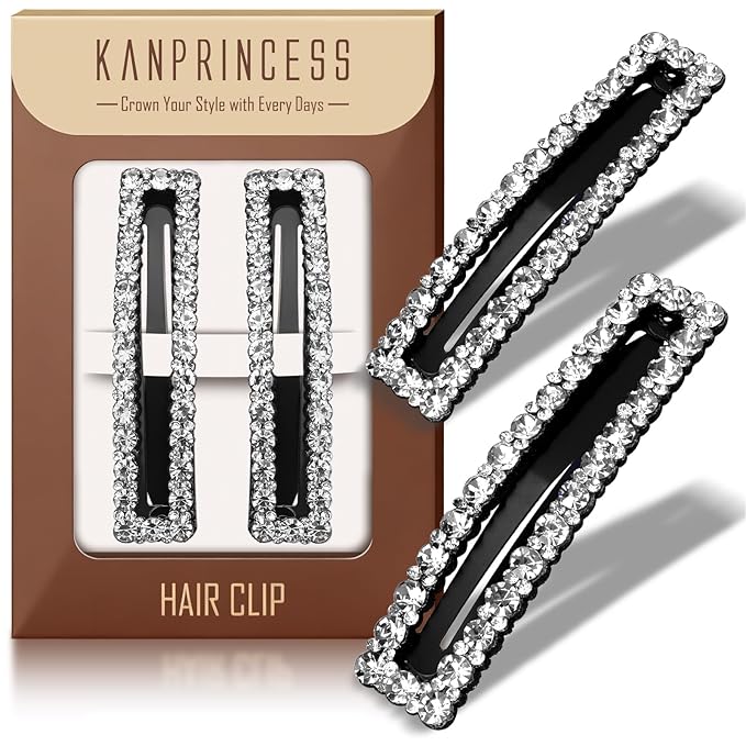 Kanprincess Rhinestone and Crystal Hair Clips 2-Pack, Sparkly Barrettes & Elegant Bling Accessories for Women & Girls(set 3)
