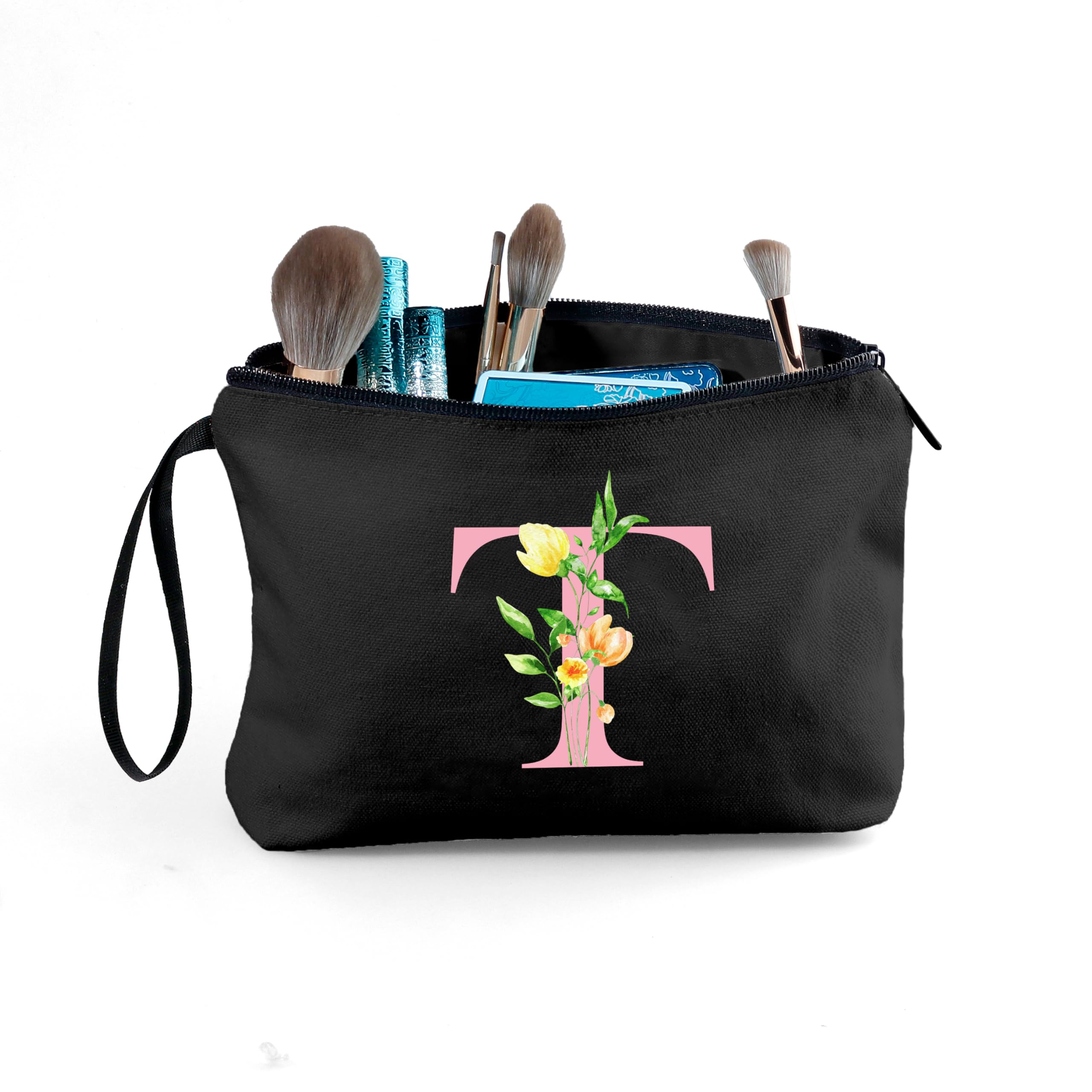A-Z Bridesmaid gifts for Women, Small Initial Makeup Bag with Mirror, T