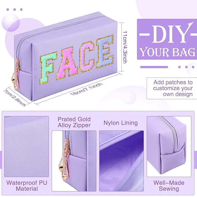 Sanwuta 9 Pcs Makeup Bags Bulk Bridesmaid Proposal Gifts Cosmetic Bags Preppy PU Leather Double Zipper Toiletry Pouch Portable Travel Organizer Case for Women Bachelorette Gift(Purple)
