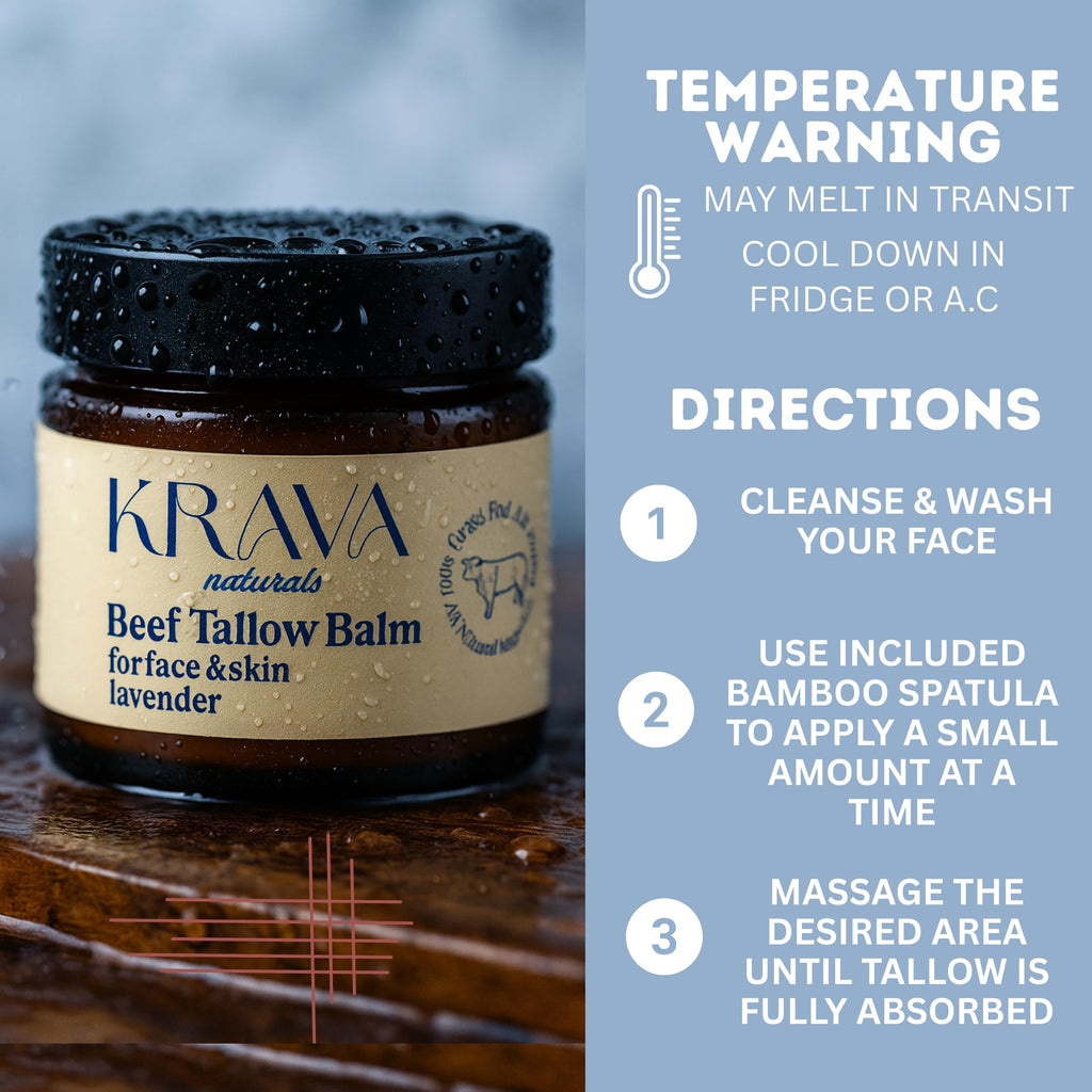 Krava Naturals Beef Tallow for Skin, Beef Tallow for Face, Whipped Tallow Balm, Beef Tallow Moisturizer - Tallow Face Moisturizer, Tallow Cream | 100% Grass Fed, Unscented, 2 oz