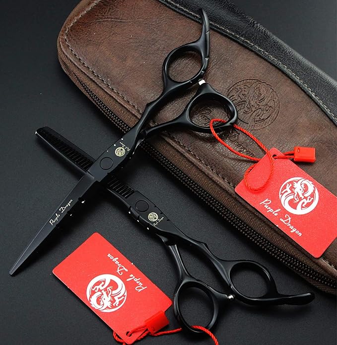 Purple Dragon 6 inch Hair Cutting Shears Set with Bag for Barbers - Black