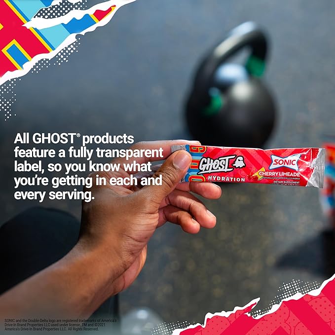 GHOST Hydration Sticks, 24 Electrolyte Powder Packets, Sonic Cherry Limeade