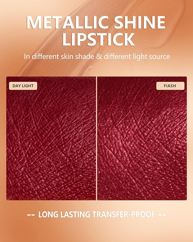 MAKI YIKA Dark Red Lipstick for Women Metallic Red Lipsticks Long Lasting