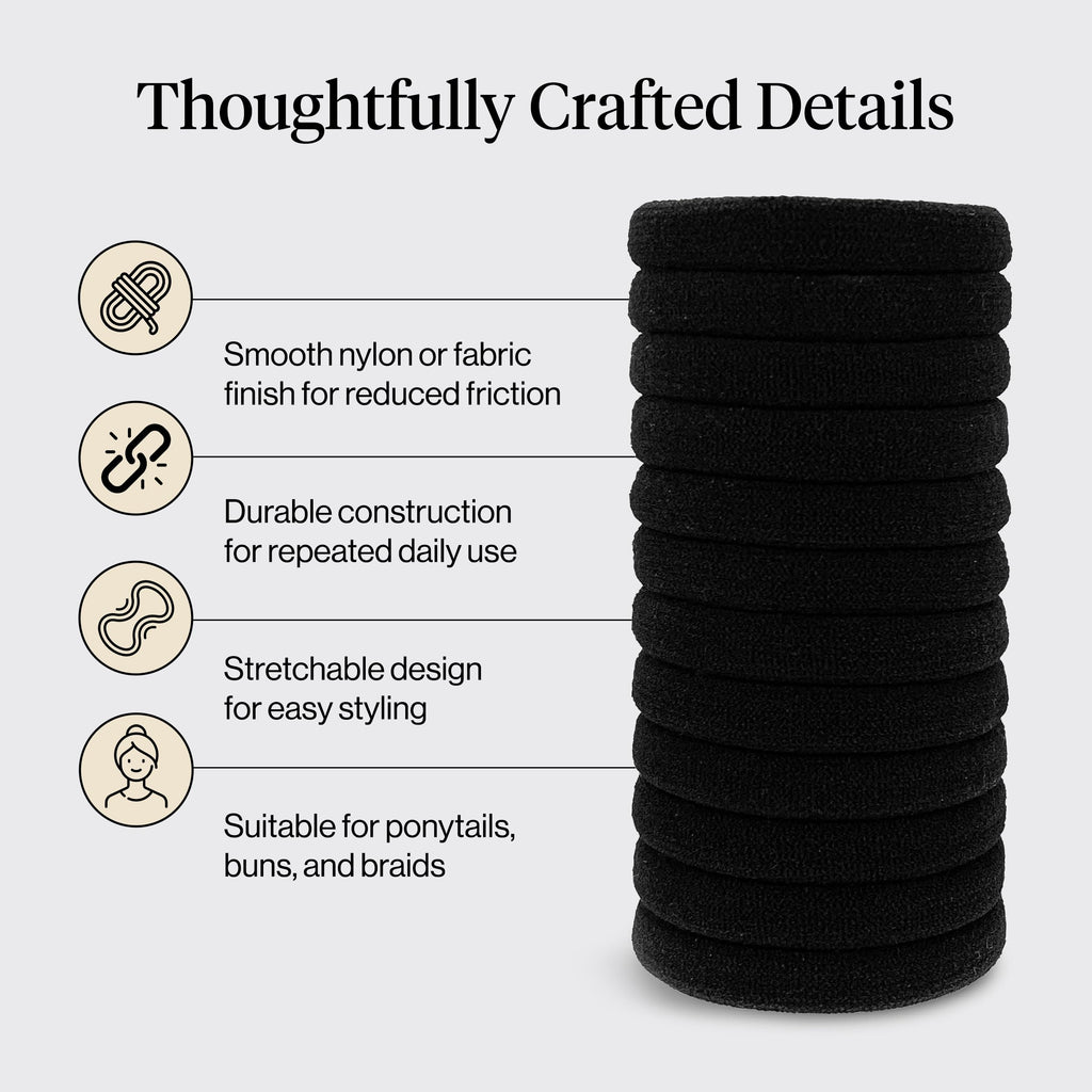 Kitsch Elastic Hair Ties No Damage | Stretchable Hair Bands - Black, 12pcs