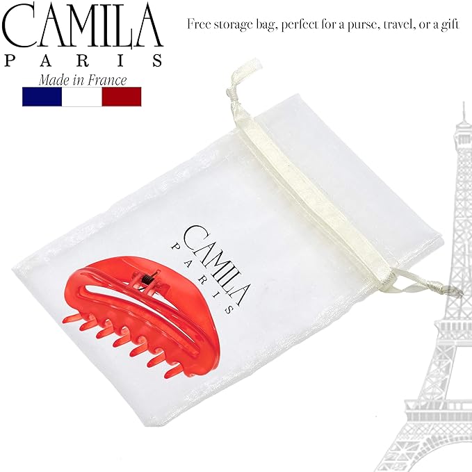 Camila Paris CP2547 French Hair Clips for Women, 3.5" Red Large Claw Clip Strong Hold All Day, No Damage No Slip Claw Clips for Thick Curly Wavy Fine Straight Hair, Jaw Clip Made in France