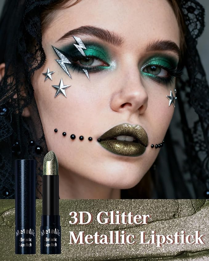 Caedelfly Glitter Metallic Shimmer Lipstick, Green Lipstick Long Lasting, Diamond High Pigmented Shiny Metallic Lip Stick, Non-sticky Sparkly Green Lipsticks for Women St Patricks Day Makeup-15