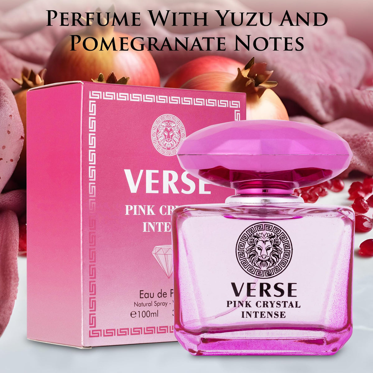 Verse Pink Crystal Intense for Women 3.4 fl Oz - Fruity & Floral Scents of Raspberry, Peony, Magnolia & Lotus Flowers - Base Notes of Amber, Vibrant Musk & Deep Mahogany Wood - Elegant 100ml Bottle