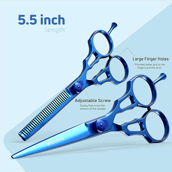 Suvorna Professional Hair Scissors with Thinning Shears | 2 Pcs Hair Shears | J2 Japanese Stainless Steel Hair Cutting Scissors | 5.5" Hair Shear Professional - tijeras de peluqueria profesional.