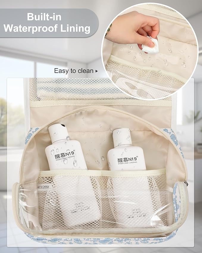 Relavel Small Hanging Toiletry Bag for Women, Floral Hanging Organizer
