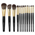 B BRUSH ARTIST 12 PCs Premium Synthetic Black Makeup Brush Set: Face Powder Brush, Contour Brush, Blush Brush, Eyeshadow Brush, Eyebrow Brush, Concealer Brush, Travel Size