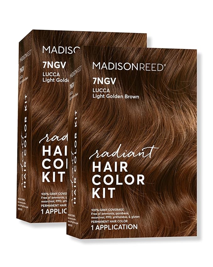 Madison Reed Radiant Hair Color Kit - 7NGV Light Golden Brown (Lucca Brown), Permanent Hair Dye, Dimensional Gray Hair Blending | PPD-Free & Ammonia-Free, 2 Pack