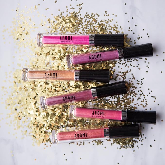 Aromi Metallic Liquid Lipstick | Rosy Chestnut Lip Color with Shimmery Finish, Vegan, Pink Nude Shade, Long-lasting, Waterproof (Alpine Bloom)