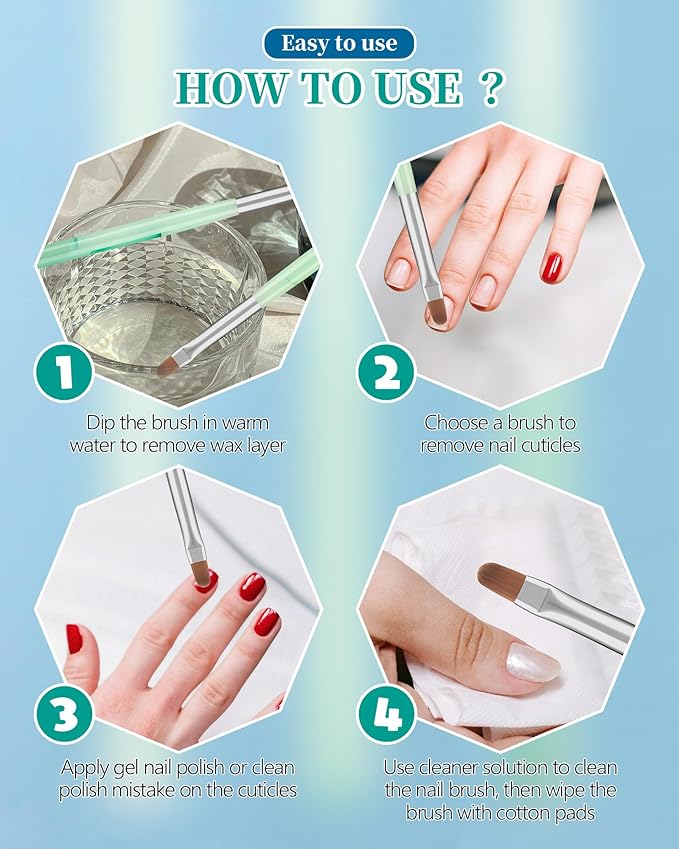 AMilHiTon 3PCS Nail Polish Clean Up Brush, Round/Flat/Angled, Emerald Green