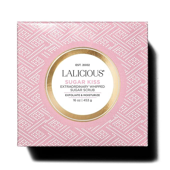 LALICIOUS Sugar Kiss® Exfoliating & Moisturizing Body Scrub | Sugar & Coconut Oil | Pre-Shave Scrub for Ingrown Hairs & Razor Bumps | Gently Buffs & Smooths Sensitive Skin | No Parabens | Large 16oz