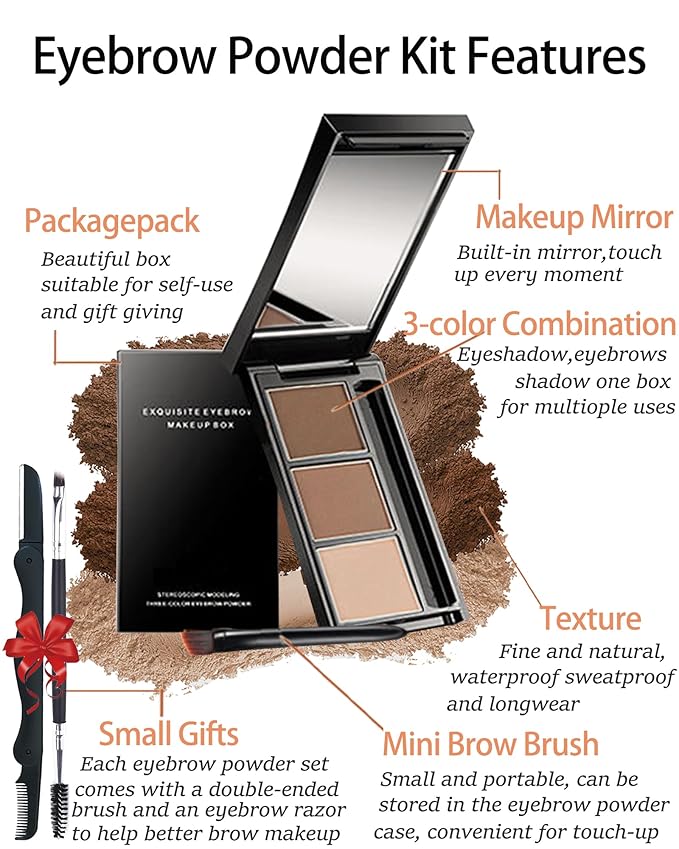 Eyebrow Powder Kit,Waterproof Eye Brow Tinting Filler Palette Set for Women