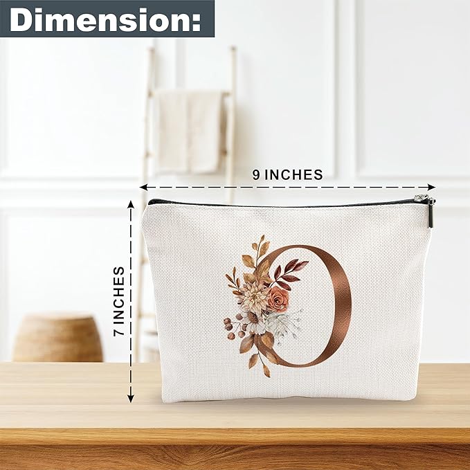 YKYENR A-Z Boho Personalized Cosmetic Bag-Floral Cotton Letter Makeup Bag With Zipper-Artistic Cosmetic Bag For Travel-Bride,Birthday Gift For Women Daughter Friends-Women Makeup Organizer-A15
