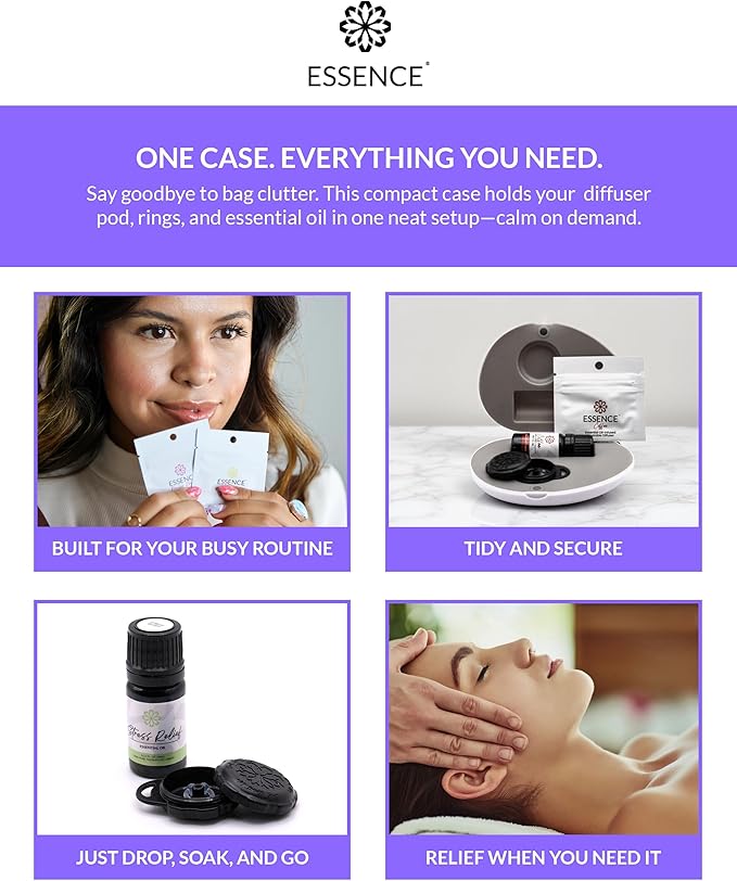 Essence Pearl Travel Case | Lavender Mint Essential Oil | Aromatherapy Nasal Diffuser & Essential Oil Carrying Case | Lavender & Peppermint Oil Blend | Travel-Friendly Kit | Black Pod