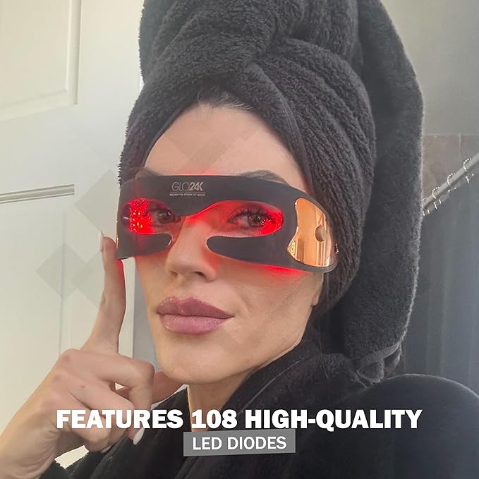 GLO24K LED Eye Mask with 7 Color Modes - Rechargeable Red Light Beauty Mask with 108 LEDs, Lightweight Face Light Mask for Under-Eye Area and Radiant-Looking Skin