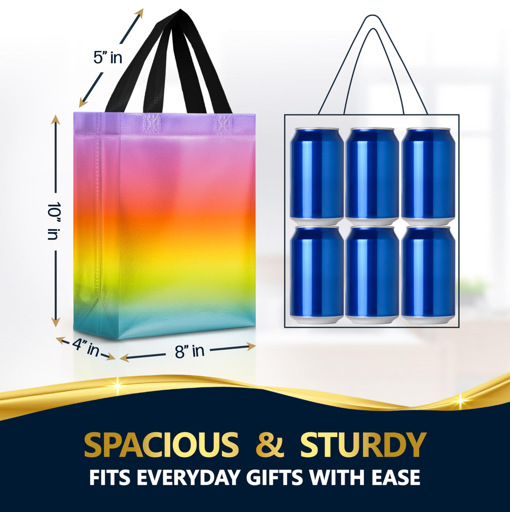 Nush Nush Medium Rainbow Gradient Mix Gift Bags, 8 x 4 x 10, Set of 12
