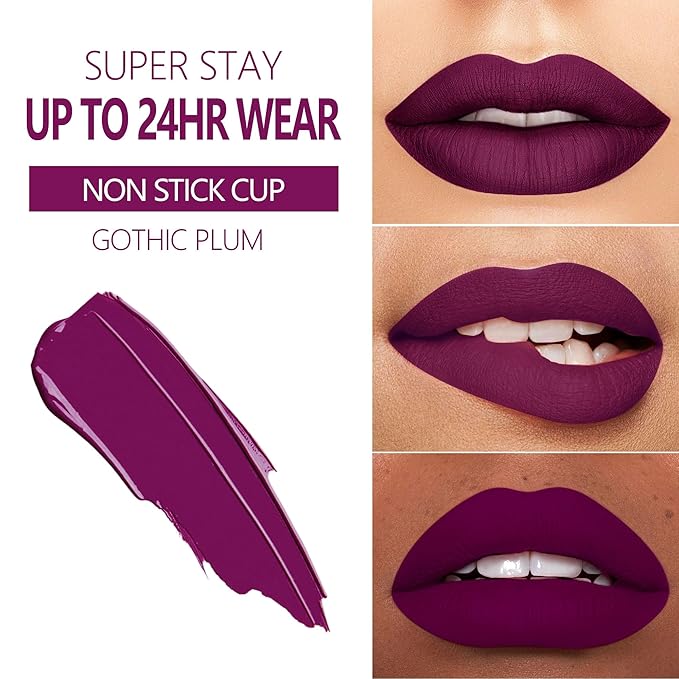 MAKI YIKA 3Pcs Matte Liquid Lipstick Set Dark Red Purple Nude Lipstick Smudgeproof