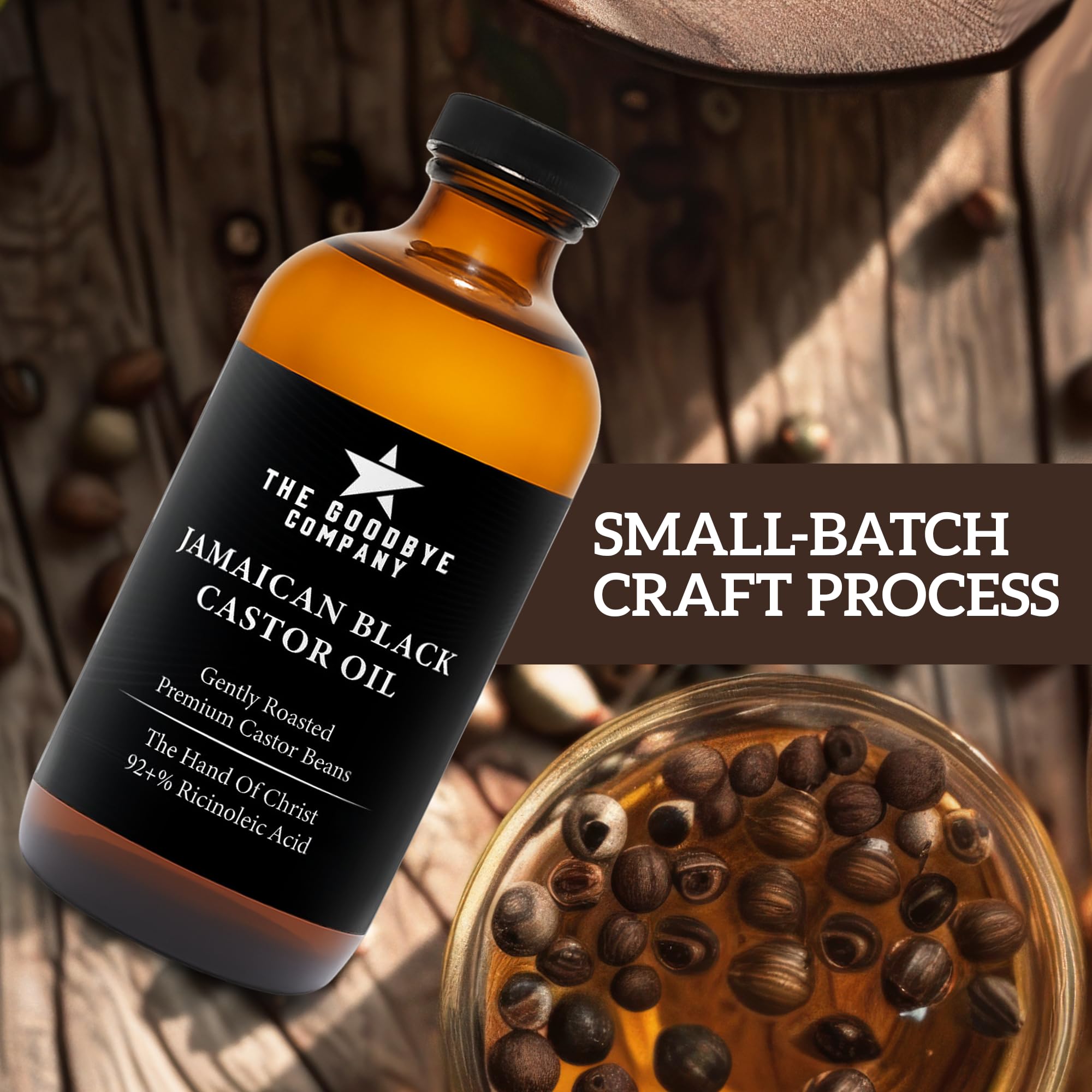 The Goodbye Company Black Castor Oil for Hair Growth – Organic, Cold-Pressed & Unrefined 100% Pure & Hexane-Free - Glass Bottle (450mL) Nourishing Oil for Eyebrow, Eyelash & Stronger Hair (16.9 oz)