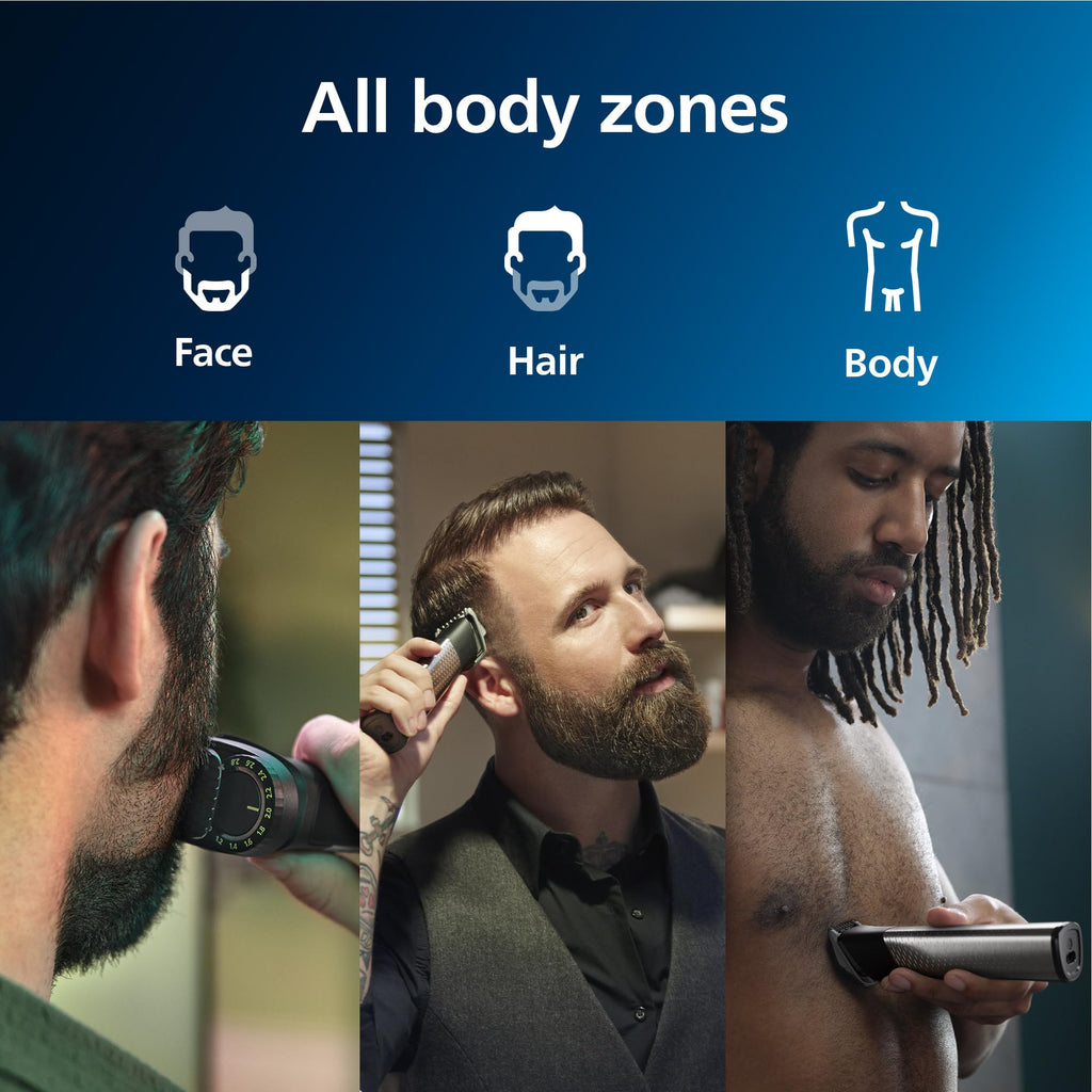 Norelco Philips Multigroom 9000 Series, All-in-One Trimmer, Beard Trimmer and Hair Clipper, 25-Piece/27-Length Men's Grooming Kit for Beard, Face, Nose, Ear and Body, Travel Kit, MG9522/50