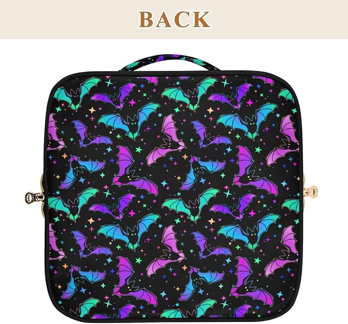 MNSRUU Makeup Organizer Bag, Halloween Luminous Bats Travel Makeup Bags Makeup Vanity Case Large Capacity Rhombus Cosmetic Toiletry Bag for Girl Women Ladies