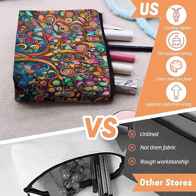 Scribesense Cosmetic Bags Travel Makeup Toilet Case Waterproof Pouch for Women Girls 6.7X9.45inches - Colorful Abstract Tree With Swirling Patterns