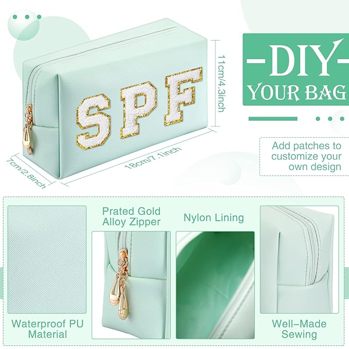 Sanwuta 9 Pcs Makeup Bags Bulk Bridesmaid Proposal Gifts Cosmetic Bags Preppy PU Leather Double Zipper Toiletry Pouch Portable Travel Organizer Case for Women Bachelorette Gift(Mint Green)