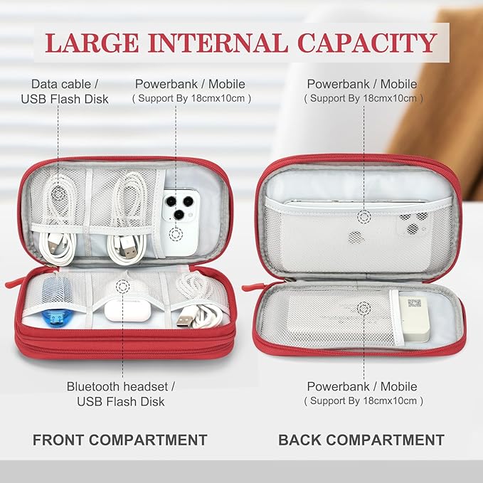 FYY Electronic Organizer, Travel Tech Pouch Bag, Medium, Red