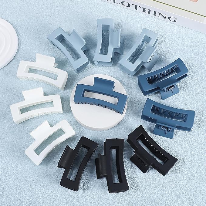 Sisiaipu 12 Pcs Medium Hair Clips, 3.5 Inch Square Claw Clips for Thick and Thin Hair - Blue