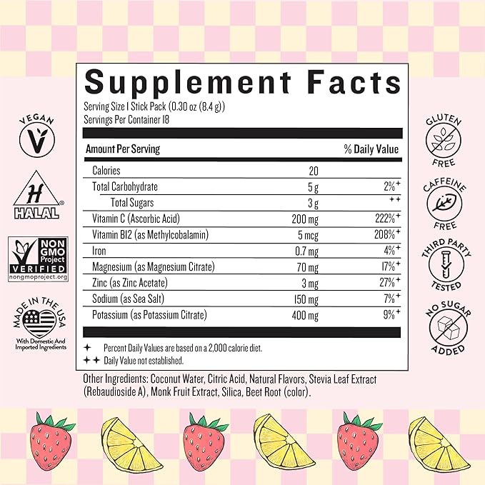 Legendairy Milk She’s Thirsty – Strawberry Lemonade, No Sugar Added Electrolytes Powder Packets–Coconut Water Mix for Women, Instant Hydration Packets, Immune Support, Pregnancy Safe, 18 Ct