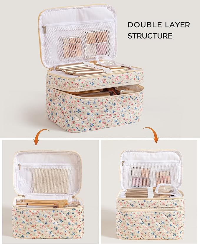 HBselect 2Pcs Travel Makeup Bag Large Quilted Cosmetic Bag Make up Bag