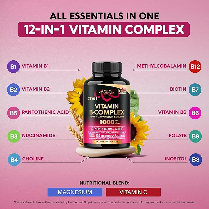 Vitamin B Complex for Men & Women - Full B-Complex & Vitamin B12 - 120 Caps