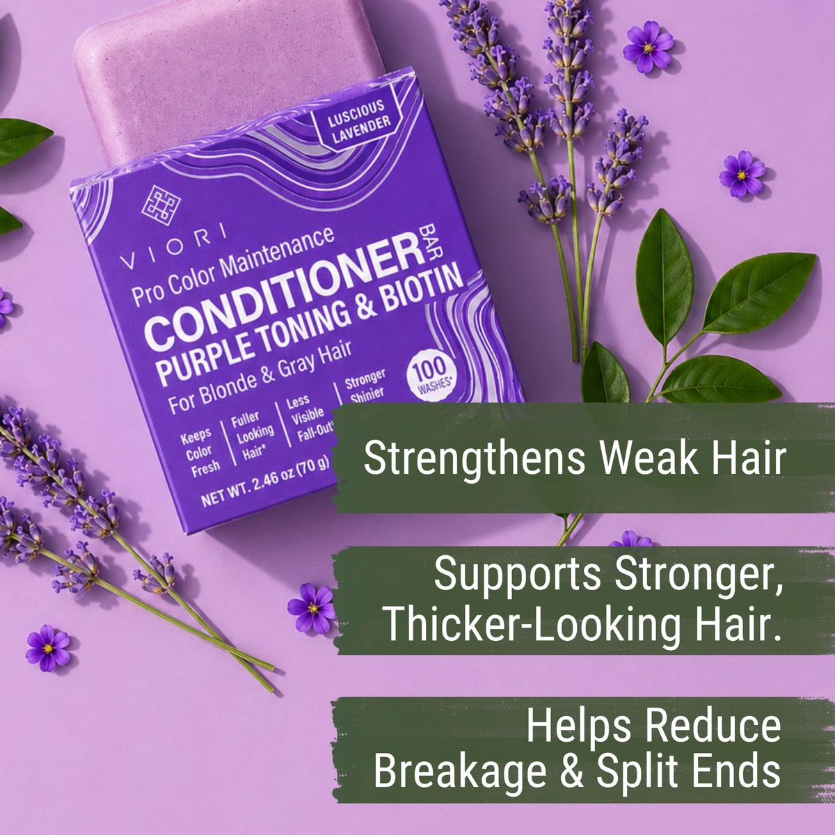 Viori Purple Conditioner Bar - Handcrafted with Longsheng Rice Water & Natural Ingredients - Blonde Hair Toner to Neutralize Brassy Tones