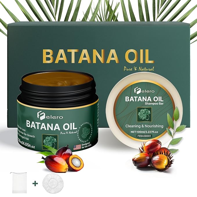 Unrefined Batana Oil & Shampoo Bar Set for Hair Growth - 100% Pure, Organic & Authentic Dr Sebi Batana Hair Mask from Honduras - Repairs Split Ends, Reduces Hair Loss & Boosts Beard Growth - 7.27oz