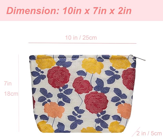Flat Makeup Bag for Women,Zipper Cosmetic Pouch for Purse,Rose Beige
