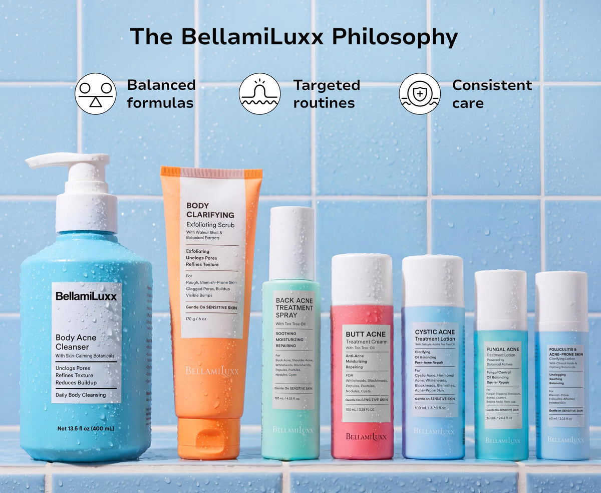 BellamiLuxx Fungal Acne Treatment Lotion: Effective Face & Body Pimple Cream for Bumps, Clusters, Itch & Redness – Fungal-Prone Skin Acne Treatment Moisturizer for Teens & Adults with Natural Actives