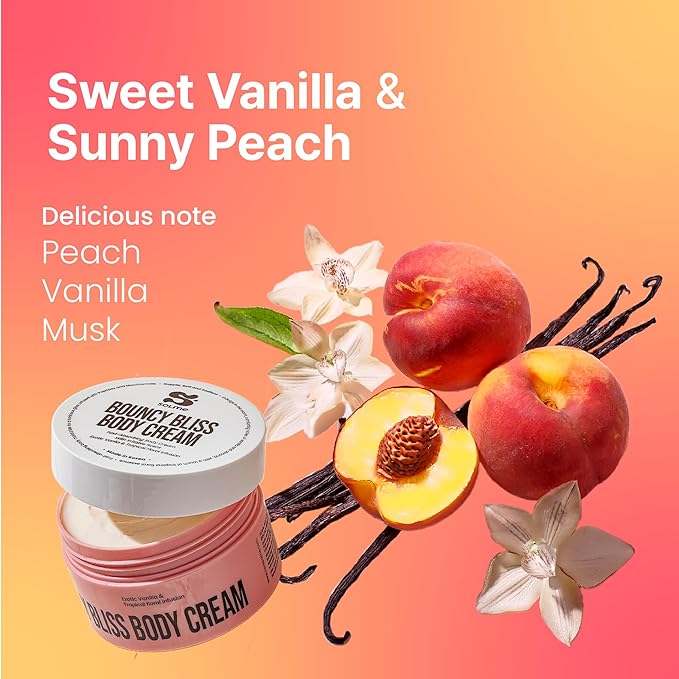 SOLME Bouncy Bliss Body Cream - Viral Glass Skin Body Butter | Smells like a Warm Hug | Long-Lasting Peach Vanilla Scent | Korean Glow Technology | Peptide & Niacinamide | Luxury Dupe | 6.76 fl oz