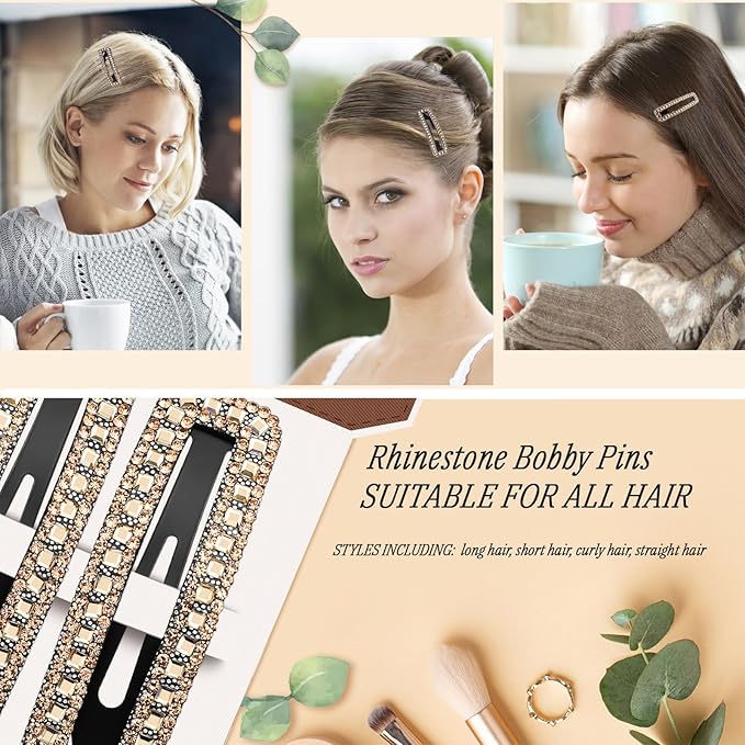 Kanprincess Rhinestone and Crystal Hair Clips 2-Pack, Sparkly Barrettes & Elegant Bling Accessories for Women & Girls(Set6)