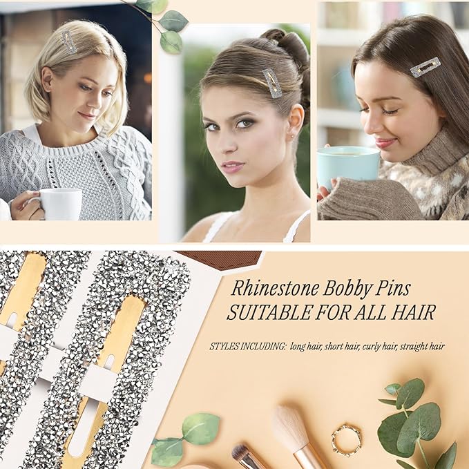 Kanprincess Rhinestone and Crystal Hair Clips 2-Pack, Sparkly Barrettes & Elegant Bling Accessories for Women & Girls(Set11)