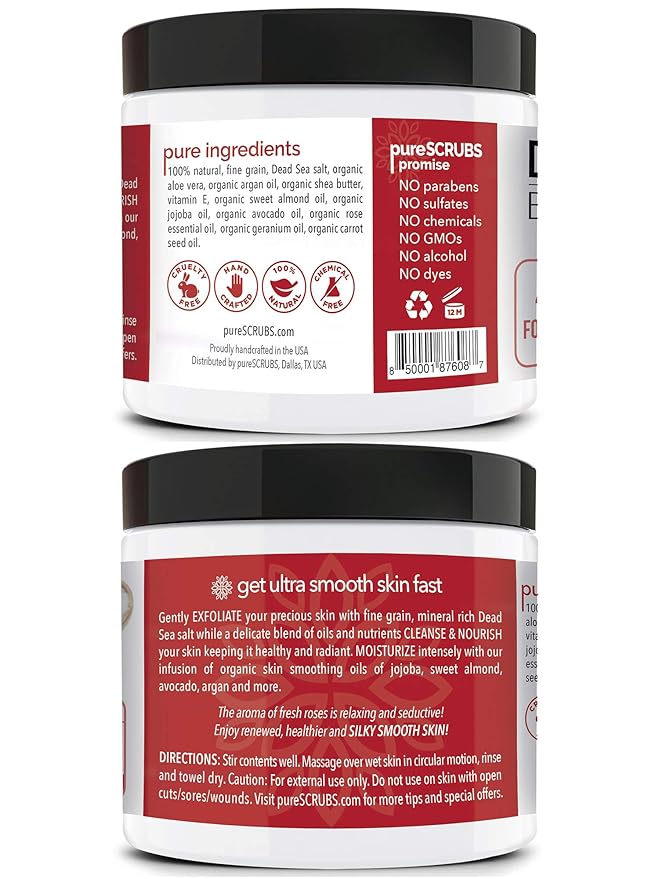 pureSCRUBS Premium Rose Body Scrub Set, Exfoliating Dead Sea Salt Scrub