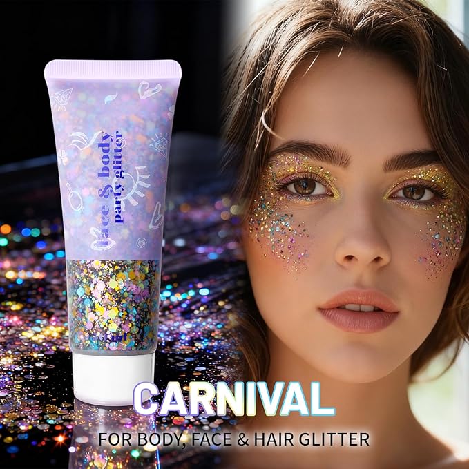 DAGEDA Carnival Body Glitter Gel, Sparkly Hair Face Glitter Makeup