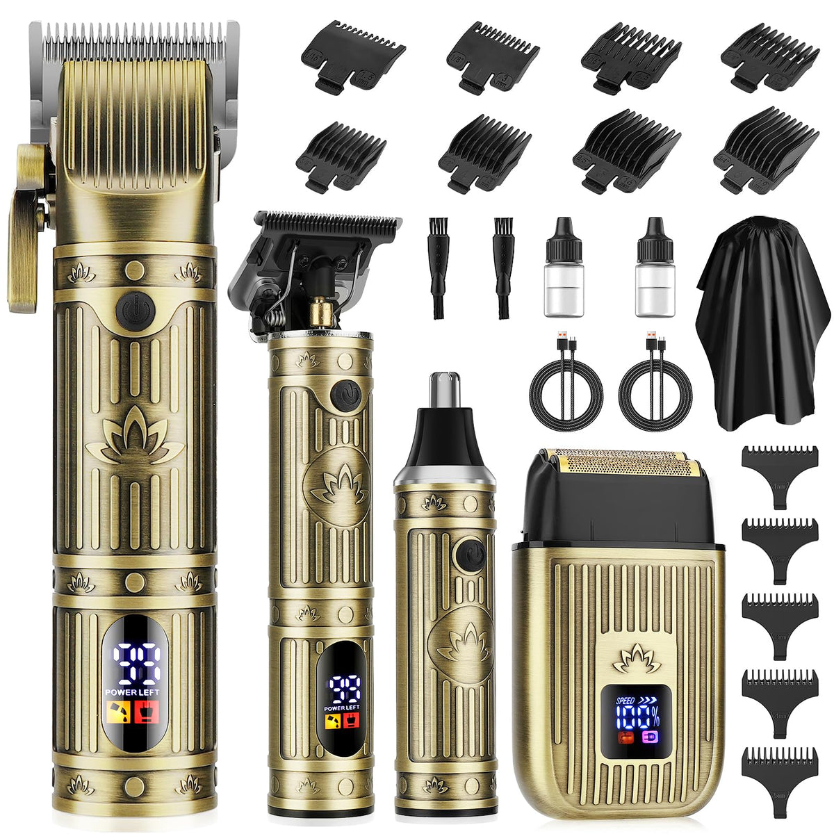 QREEYX Hair Clippers for Man T-Blade Trimmer Nose Hair Trimmer Electric Shaver Set, Professional 4 in 1 Barber Clippers Set for Haircut, Men’s Grooming Kit with LCD Display, Ideal Gift for Him