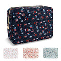 UIXIZQ Waterproof Large Floral Makeup Pouch,Nylon Travel Toiletry Storage Purse Preppy Cosmetic Bag for Women Girl,Large Capacity Makeup Organizer Zipper Pouch for Work(L Black-Flowers)