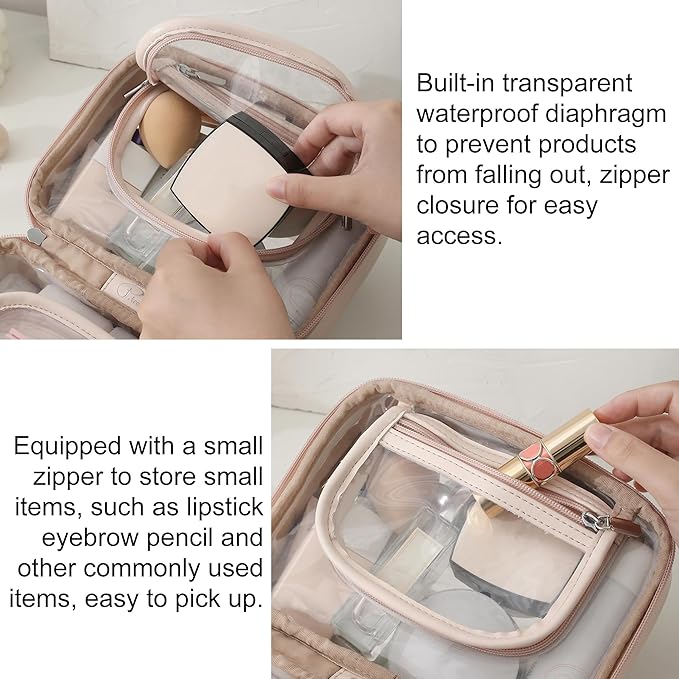 Veki TSA Approved Toiletry Bag Transparent Makeup Bags, Large Pink