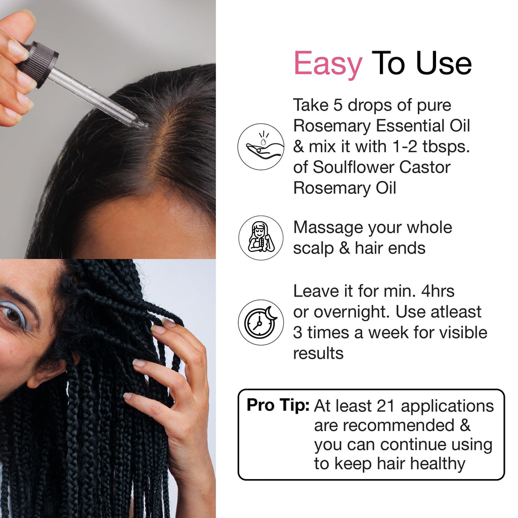 Soulflower 100% Pure Rosemary Oil for Hair Growth, Hair Fall Control, Strengthening, Volumising Hair Oil for All Types | Organic Certified (1 fl oz)